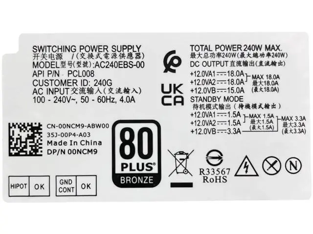 Alt view image 6 of 7 - AC240EBS-00 240W Power Supply Replacement fordell Optiplex 3000MT 5000MT 7000MT Vostro 3710 3910 T3660 L240EBS-00 H240EBS-00 D240EBS-00 FHRVJ KK2Y8 H0GX2 865N6 Connector:8+4+4pin