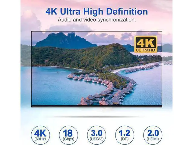 Alt view image 2 of 7 - 4K@60Hz Displayport + HDMI Dual Monitor KVM Switch for 4 PCs, USB 3.0 HDMI + DP KVM Switch 2 Monitors 4 Computers, with Audio Microphone Output and 3 USB 3.0 Ports, with Wired Remote Controller