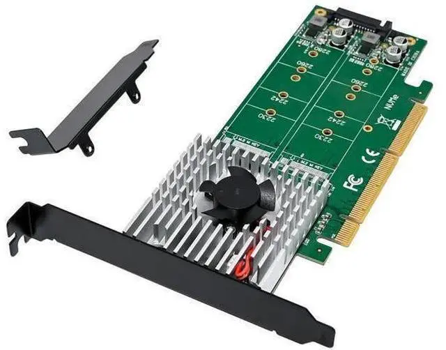 Main image of Dual M.2 NVMe PCIe Adapter, M.2 NVMe NGFF SSD to PCI-e 3.1 Gen3 X8 X16 Card with Low Profile Bracket Support M.2 (M Key) NVMe SSD 22110/2280 /2260/2242 /2230