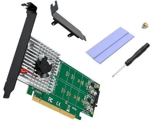Alt view image 4 of 7 - Dual M.2 NVMe PCIe Adapter, M.2 NVMe NGFF SSD to PCI-e 3.1 Gen3 X8 X16 Card with Low Profile Bracket Support M.2 (M Key) NVMe SSD 22110/2280 /2260/2242 /2230