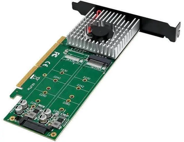 Alt view image 5 of 7 - Dual M.2 NVMe PCIe Adapter, M.2 NVMe NGFF SSD to PCI-e 3.1 Gen3 X8 X16 Card with Low Profile Bracket Support M.2 (M Key) NVMe SSD 22110/2280 /2260/2242 /2230