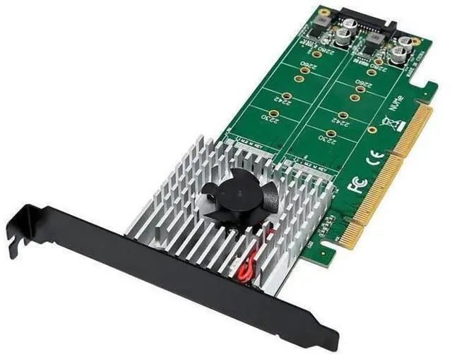 Alt view image 7 of 7 - Dual M.2 NVMe PCIe Adapter, M.2 NVMe NGFF SSD to PCI-e 3.1 Gen3 X8 X16 Card with Low Profile Bracket Support M.2 (M Key) NVMe SSD 22110/2280 /2260/2242 /2230