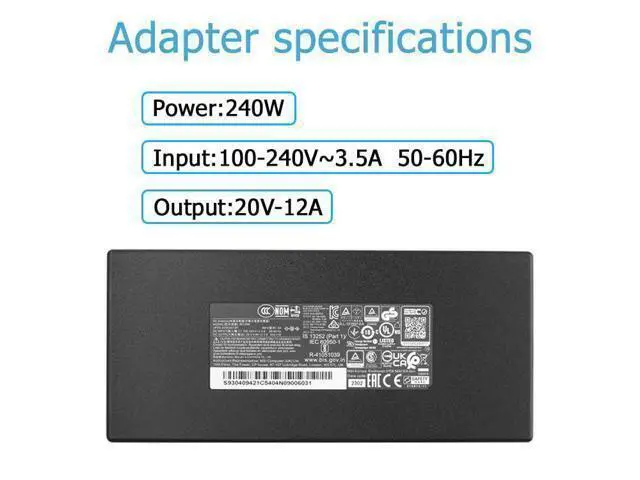 Alt view image 3 of 6 - 240W AC Charger for A20-240P2A S93-0409420-C54 Katana GF66 12UGS MS-1583 Pulse GL66 11SCK MS-1582 11UE MS-1581 12UEK-070 12UGKV-464 GL76 12UEK MS-17L3 Stealth GS66 12UGS 12UH