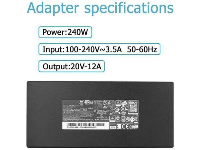 Alt view image 7 of 7 - 240W AC Charger for A20-240P2A S93-0409420-C54 Katana GF66 12UGS MS-1583 Pulse GL66 11SCK MS-1582 11UE MS-1581 12UEK-070 12UGKV-464 GL76 12UEK MS-17L3 Stealth GS66 12UGS 12UH