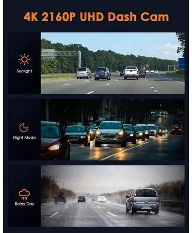 Alt view image 3 of 6 - 4K Dual Dash Cam Front and Inside, 2160P+1080P IR Night Vision Cabin Car Camera with 64GB Memory Card, Wide Angle Mini Dash Camera Car Video with Parking Mode for Taxi