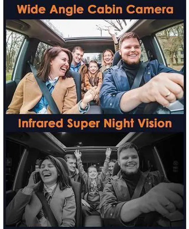 Alt view image 4 of 6 - 4K Dual Dash Cam Front and Inside, 2160P+1080P IR Night Vision Cabin Car Camera with 64GB Memory Card, Wide Angle Mini Dash Camera Car Video with Parking Mode for Taxi