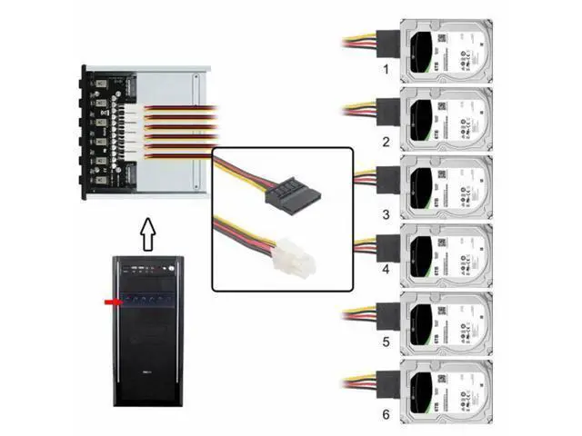 Alt view image 6 of 7 - 6 Hard Disk Control System Intelligent Control Management System HDD SSD Power Switch with 5.25 CD-ROM Bay PW-020