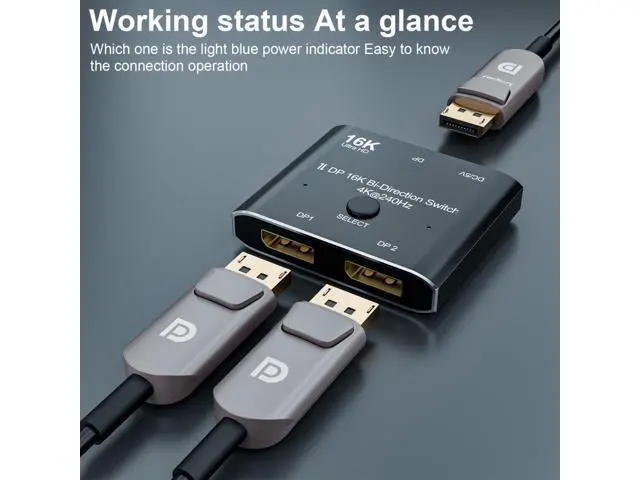 Alt view image 3 of 7 - DP DisplayPort 2.0 Bi-Direction 2x1 Switch Splitter Selector Hub Support HDCP SST Extended 16K@60hz 4K@240hz Convertor DP-030-16K
