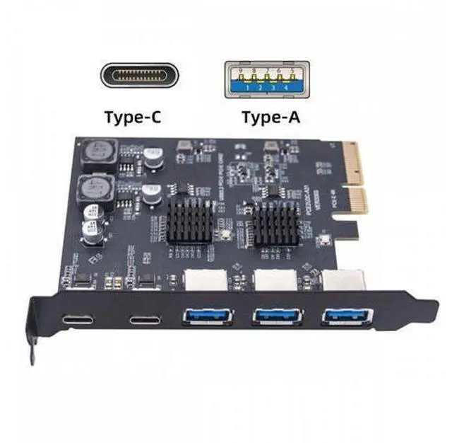 Main image of 10Gbps Three Type-A USB3.0 Back Panel Socket & Dual USB3.1 Type-C USB-C to PCI-E Express Card Adapter ASM3142 VL822 UC-083-5P