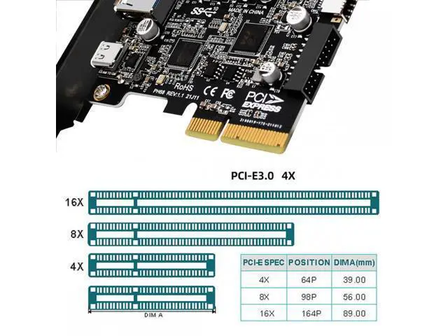 Alt view image 5 of 7 - 10Gbps Type-E USB 3.1 Front Socket & USB3.0 19Pin/20Pin & Type-A USB-C to PCI-E Express Card Adapter ASM3142 VL822 UC-083-4C