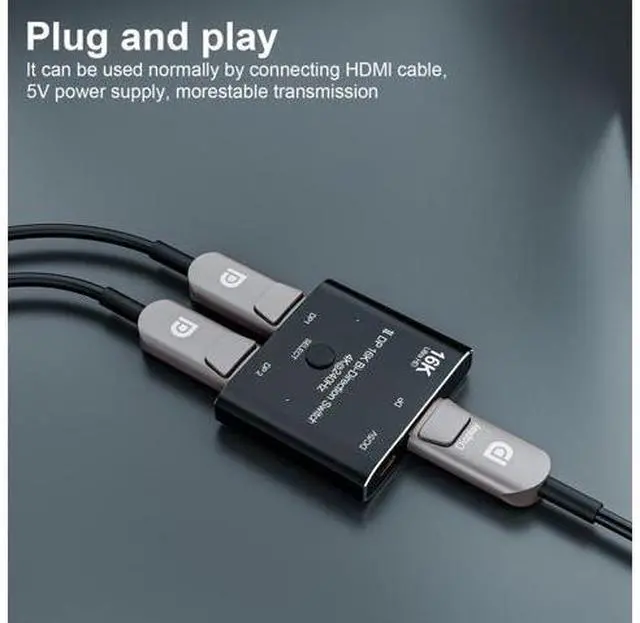 Alt view image 4 of 7 - DP DisplayPort 2.0 Bi-Direction 2x1 Switch Splitter Selector Hub Support HDCP SST Extended 16K@60hz 4K@240hz Convertor