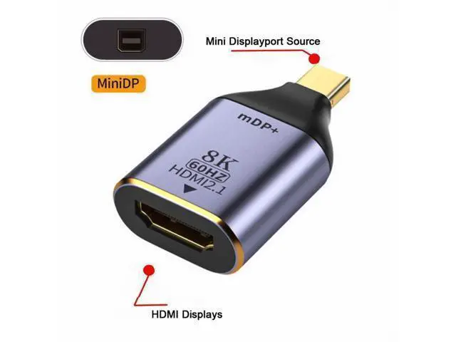 Alt view image 3 of 7 - Mini DisplayPort 1.4 Source to HDMI 2.0 Display 8K 60hz UHD 4K Mini-DP to HDMI Male Monitor Adapter Connector DP-055-MDP