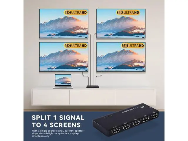 Alt view image 5 of 7 - HDMI Splitter 8K 60hz Ultra-HD Converter Compatible 2.1 Switch 1-IN-4-OUT 48Gbps UHD Hub Support HDCP SST Extended 4K@120hz 3.5mm Audio HD-008-HUB01
