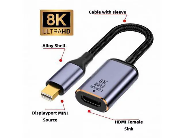 Alt view image 4 of 7 - Mini DisplayPort 1.4 Source to HDMI 2.0 Display 8K 60hz UHD 4K MINI-DP to HDMI Female Monitor Adapter Cable DP-056-MDP