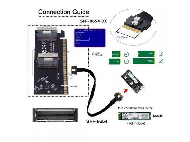 Alt view image 3 of 7 - Low Profile Slimline Dual SFF-8654 8X 74Pin to PCIE 16X Express 3.0 PCIE4.0 Raid Card VROC Raid0 Hyper Adapter SA-016-2L