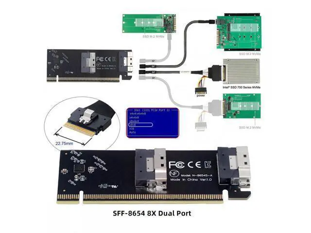 Alt view image 7 of 7 - Low Profile Slimline Dual SFF-8654 8X 74Pin to PCIE 16X Express 3.0 PCIE4.0 Raid Card VROC Raid0 Hyper Adapter SA-016-2L