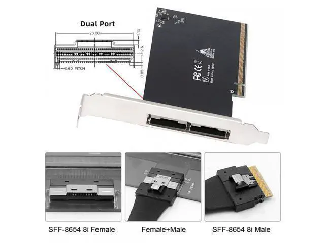 Alt view image 2 of 7 - External Slimline Dual SFF-8654 8X 74Pin to PCIE 16X Express 3.0 PCIE4.0 Raid Card VROC Raid0 Hyper Adapter SA-016-2X