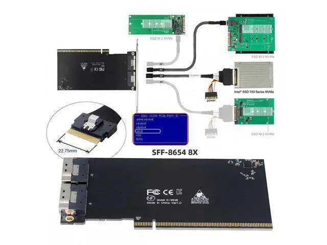 Alt view image 6 of 7 - External Slimline Dual SFF-8654 8X 74Pin to PCIE 16X Express 3.0 PCIE4.0 Raid Card VROC Raid0 Hyper Adapter SA-016-2X
