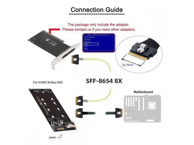 Alt view image 7 of 7 - External Slimline Dual SFF-8654 8X 74Pin to PCIE 16X Express 3.0 PCIE4.0 Raid Card VROC Raid0 Hyper Adapter SA-016-2X