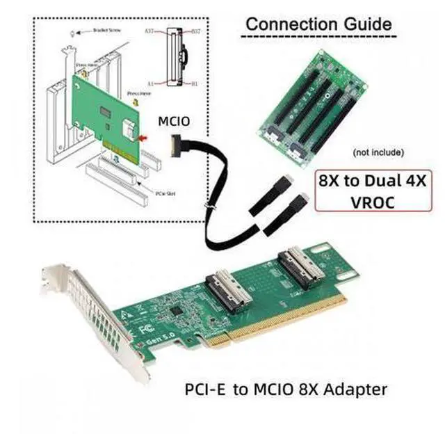 Alt view image 6 of 7 - PCIE5.0 PCI-Express 16x to Dual MCIO 8i Mini Cool Edge IO SFF-TA-1016 VROC Virtual RAID Adapter for Mainboard SSD Graphics Card SF-086-MC04