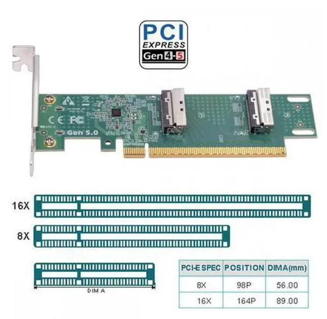 Alt view image 4 of 7 - PCIE5.0 PCI-Express 16x to Dual MCIO 8i Mini Cool Edge IO SFF-TA-1016 VROC Virtual RAID Adapter for Mainboard SSD Graphics Card SF-086-MC04