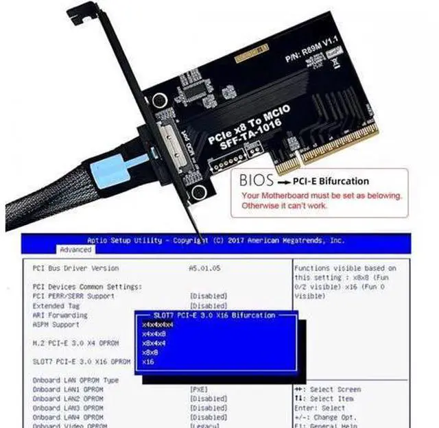 Alt view image 5 of 7 - External MCIO 8i Mini Cool Edge IO SFF-TA-1016 to PCIE5.0 PCI-Express 8x VROC Adapter for Mainboard SSD Graphics Card SF-086-MC05