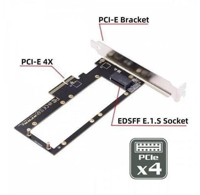Alt view image 3 of 7 - PCI-E 4.0 4X Host Adapter to NVMe Ruler 1U GEN-Z EDSFF 9.5mm 15mm 25mm Thickness Short SSD E1.S with Heat Sink PM9A3 PM9D3 P5801X Carrier Adapter