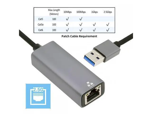 Alt view image 2 of 7 - 2500Mbps 2.5Gbps to USB3.0 Type-A GBE Gigabit 1000Mbps Ethernet Network LAN Cable Adapter for Desktop Motherboard UT-028-TA
