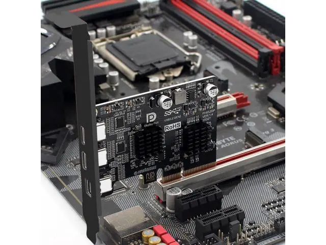 Alt view image 3 of 7 - PCI-E Express 4x & Mini Displayport 1.4 Input to Dual 10Gbps USB 3.1 Type-C USB-C & 4K 60hz Output Desktop Graphics Expansion Card Adapter ASM3142