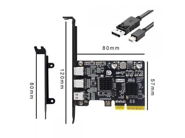 Alt view image 4 of 7 - PCI-E Express 4x & Mini Displayport 1.4 Input to Dual 10Gbps USB 3.1 Type-C USB-C & 4K 60hz Output Desktop Graphics Expansion Card Adapter ASM3142