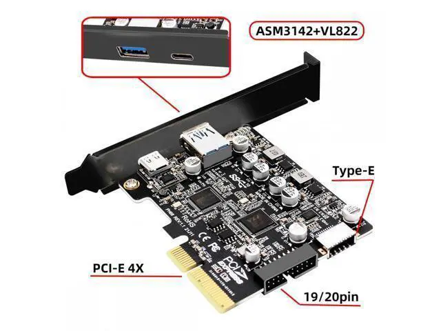 Alt view image 2 of 7 - 10Gbps Type-E USB 3.1 Front Socket & USB3.0 19Pin/20Pin & Type-A USB-C to PCI-E Express Card Adapter ASM3142 VL822