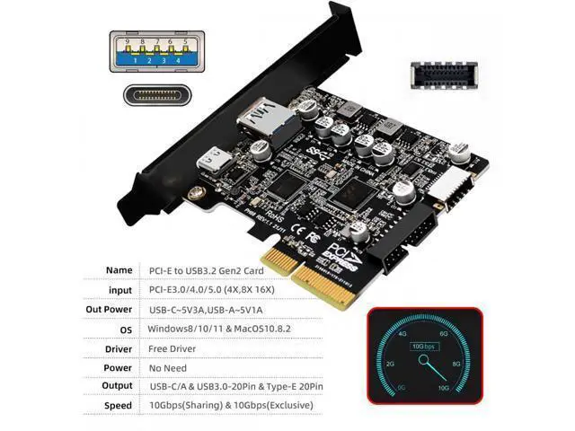 Alt view image 6 of 7 - 10Gbps Type-E USB 3.1 Front Socket & USB3.0 19Pin/20Pin & Type-A USB-C to PCI-E Express Card Adapter ASM3142 VL822