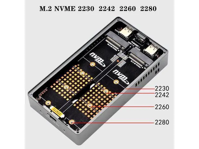 Alt view image 5 of 7 - Dual NVME M.2 NGFF M-Key to USB-C Type-C Raid0 Raid1 JBOD Big Enclosure 20Gbps with Fan Raid0 Hyper Adapter