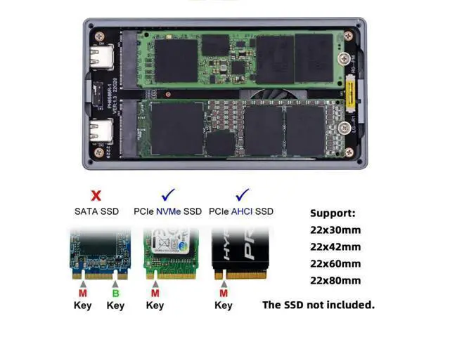 Alt view image 4 of 7 - Dual NVME M.2 NGFF M-Key to USB-C Type-C Raid0 Raid1 JBOD Big Enclosure 20Gbps with Fan Raid0 Hyper Adapter
