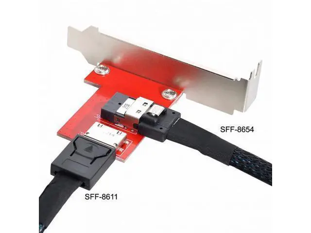 Alt view image 3 of 7 - PCI-Express 4.0 Slimline SAS SFF-8654 to Oculink SFF-8611 SFF-8612 PCBA Female Adapter With Bracket SF-043