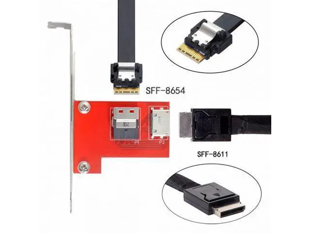 Alt view image 6 of 7 - PCI-Express 4.0 Slimline SAS SFF-8654 to Oculink SFF-8611 SFF-8612 PCBA Female Adapter With Bracket SF-043