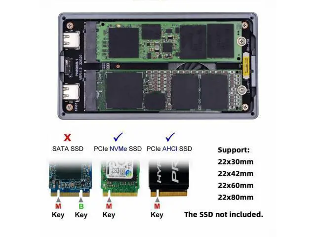 Alt view image 4 of 7 - Dual NVME M.2 NGFF M-Key to Type-C USB-C Raid0 Raid1 JBOD Big Enclosure 20Gbps with Fan Raid0 Hyper Adapter UC-031