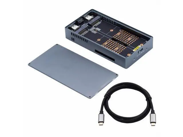 Alt view image 3 of 7 - Dual NVME M.2 NGFF M-Key to Type-C USB-C Raid0 Raid1 JBOD Big Enclosure 20Gbps with Fan Raid0 Hyper Adapter UC-031