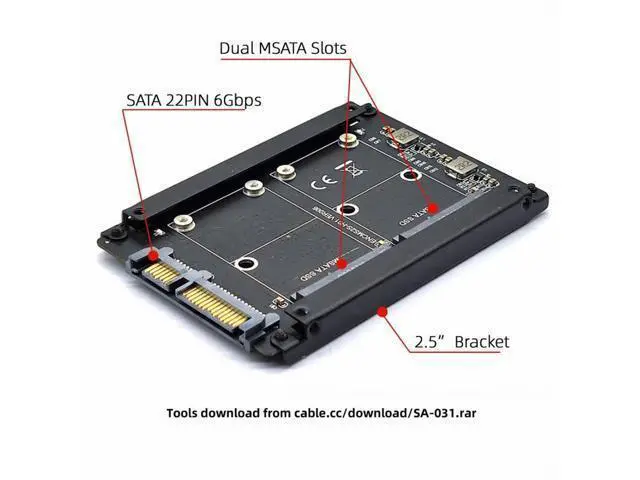 Alt view image 5 of 7 - Dual MSATA Mini-SATA SSD Card JBOD Raid0 Span Bridge to 2.5inch SATA Combo HDD Disk Drive Enclosure SA-049