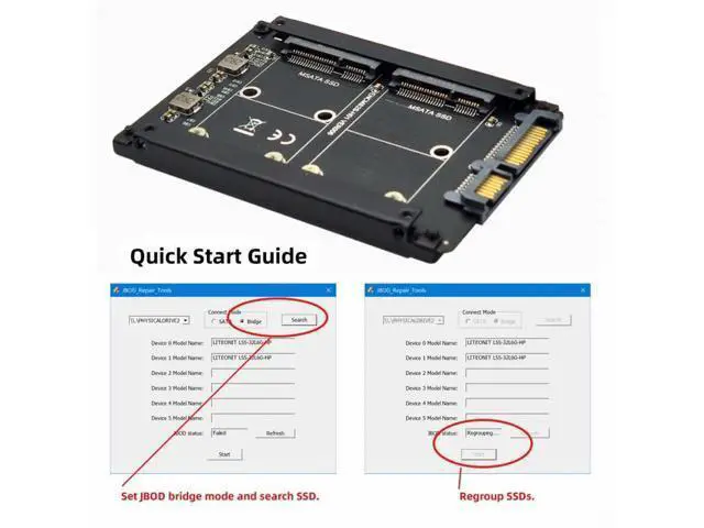 Alt view image 3 of 7 - Dual MSATA Mini-SATA SSD Card JBOD Raid0 Span Bridge to 2.5inch SATA Combo HDD Disk Drive Enclosure SA-049