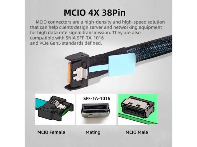 Alt view image 2 of 7 - PCI-E 5.0 Mini Cool Edge IO MCIO PCI-E 4i 38Pin Male to MCIO 4i SFF-TA-1016 Extender Cable 50cm