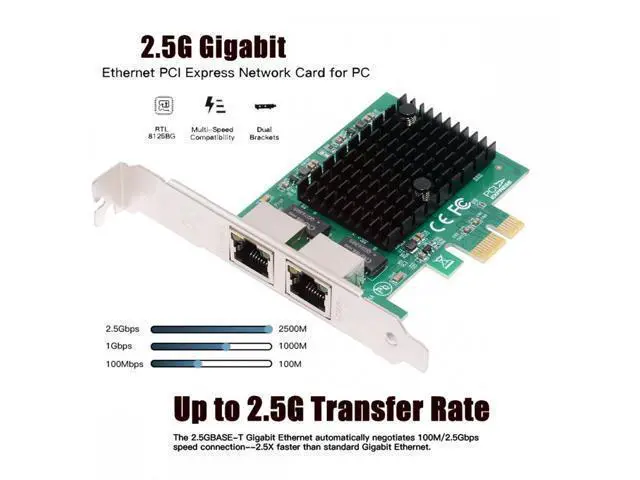 Alt view image 7 of 7 - Dual Ports 2500Mbps 2.5Gbps to PCI-E PCI Express 1x GBE Gigabit 1000Mbps Ethernet Network LAN Cable Adapter for Desktop Motherboard UT-027-2P