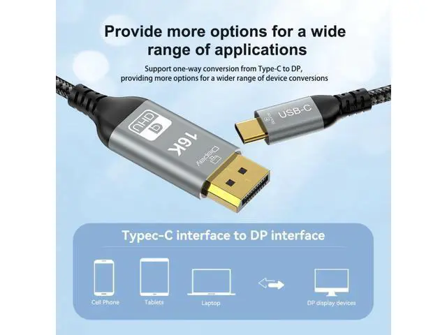Alt view image 2 of 7 - 16K 8K USB4 USB5.0 Type-C USB-C Source to DisplayPort DP Displays Male HDTV Cable for Laptop Monitor 2.0m UC-018-D16K