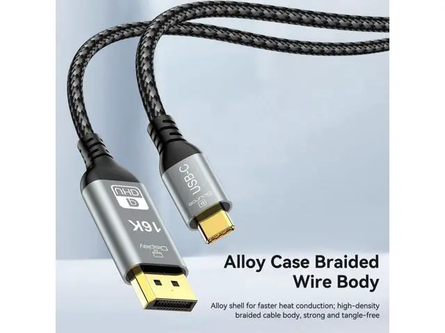 Alt view image 5 of 7 - 16K 8K USB4 USB5.0 Type-C USB-C Source to DisplayPort DP Displays Male HDTV Cable for Laptop Monitor 2.0m UC-018-D16K