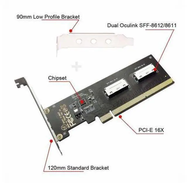 Alt view image 3 of 7 - PCIE PCI-Express 16x to Dual Oculink SFF-8612 SFF-8611 8x VROC Adapter for Mainboard SSD Graphics Card SF-057-OC02
