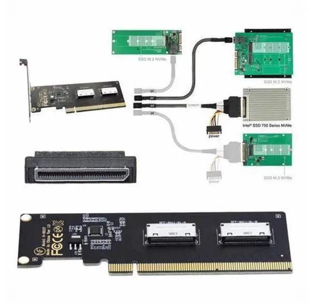Alt view image 5 of 7 - PCIE PCI-Express 16x to Dual Oculink SFF-8612 SFF-8611 8x VROC Adapter for Mainboard SSD Graphics Card SF-057-OC02