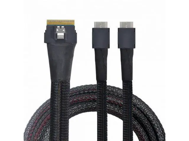 Alt view image 2 of 7 - PCI-E Ultraport Slimline SAS Slim 4.0 SFF-8654 8i 74pin to Dual Oculink SFF-8611 Cable 50cm PCI-Express SF-038