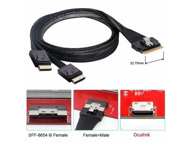 Alt view image 6 of 7 - PCI-E Ultraport Slimline SAS Slim 4.0 SFF-8654 8i 74pin to Dual Oculink SFF-8611 Cable 50cm PCI-Express SF-038