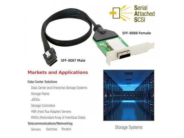 Alt view image 3 of 7 - Internal Mini SAS SFF-8087 Male to External SFF-8088 Female Extension Cable PCBA With Low Profile Bracket SF-083-36PIN