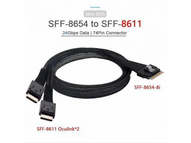 Alt view image 3 of 7 - PCI-E Ultraport Slimline SAS Slim 4.0 SFF-8654 8i 74pin to Dual Oculink SFF-8611 Cable 50cm PCI-Express SF-038